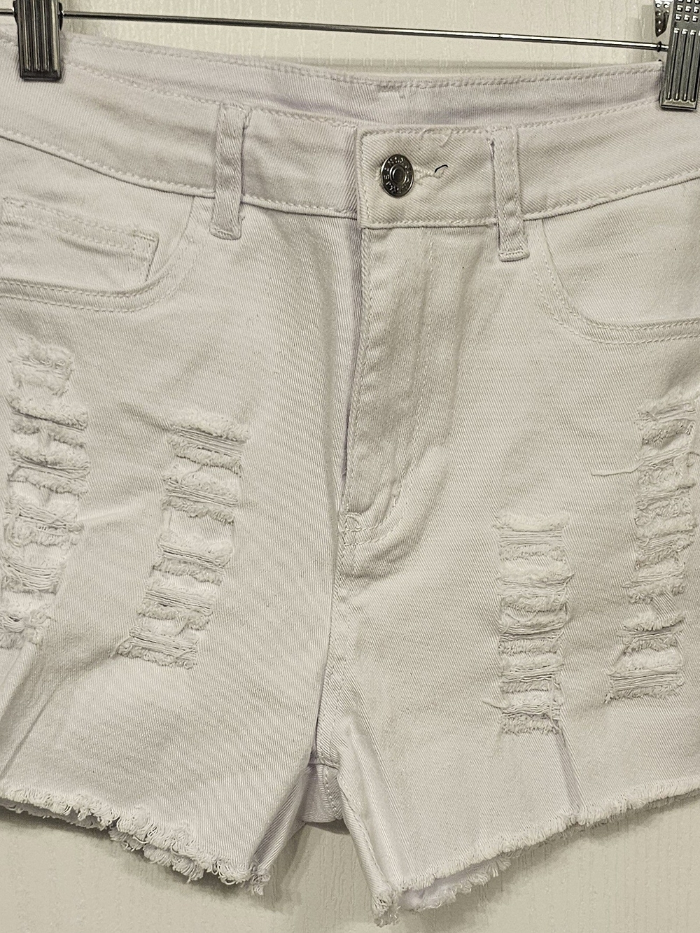 SHEIN White Distressed High-Rise Denim Shorts